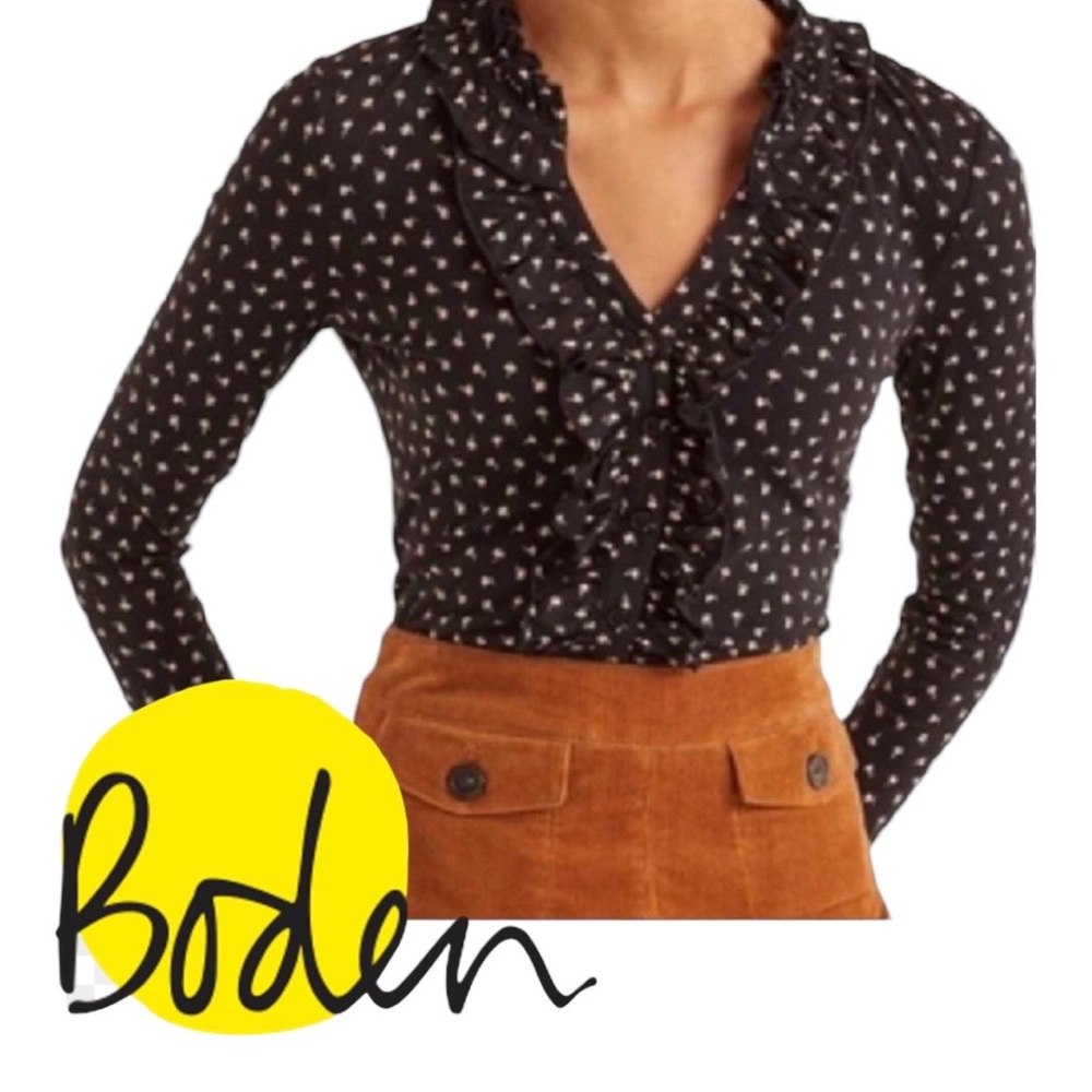 Boden Alberta Black Country Ditsy Jersey Top.  Size 16 R